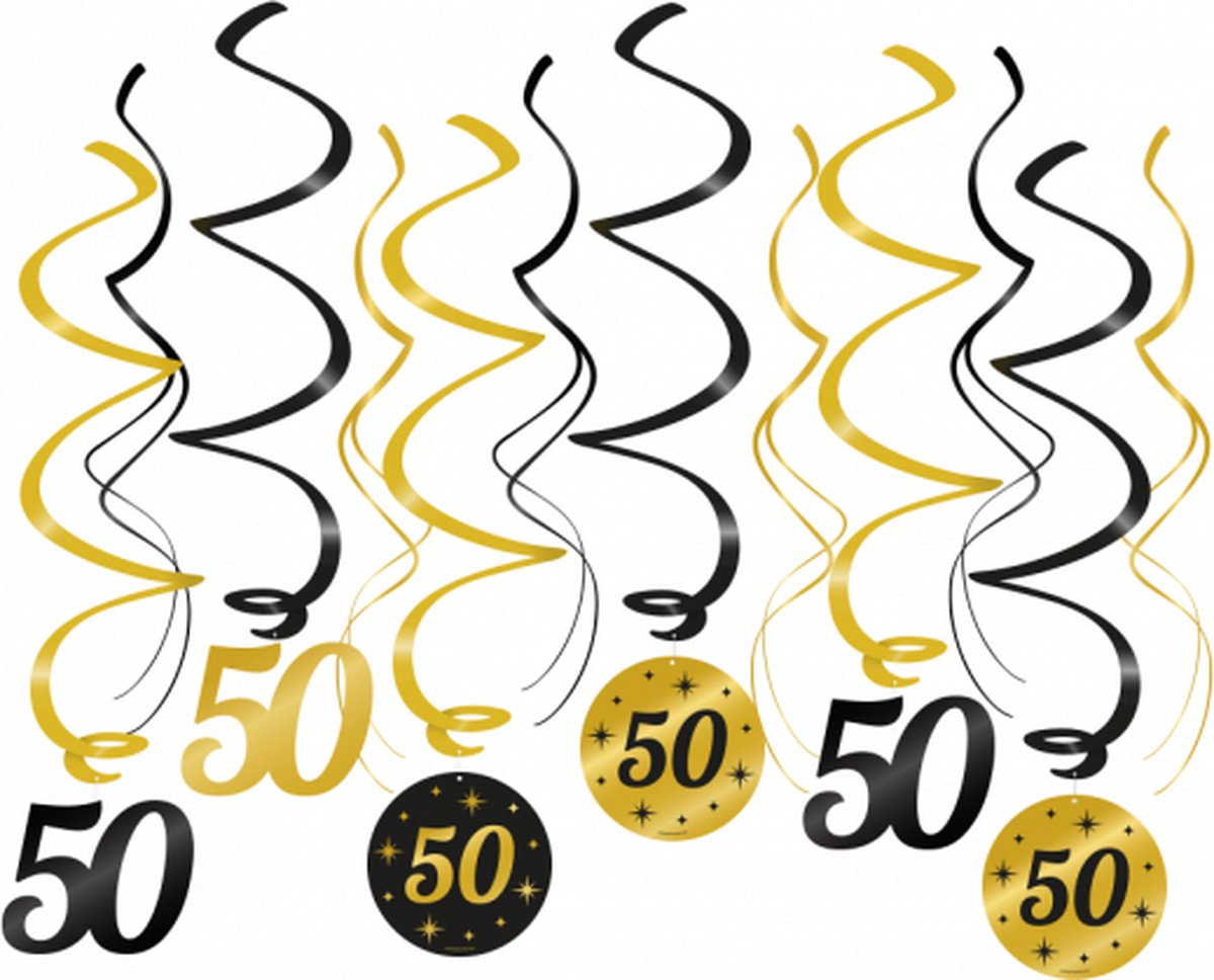 Hangdecoratie Swirls 50 jaar Classy 70x14cm | 6 stuks